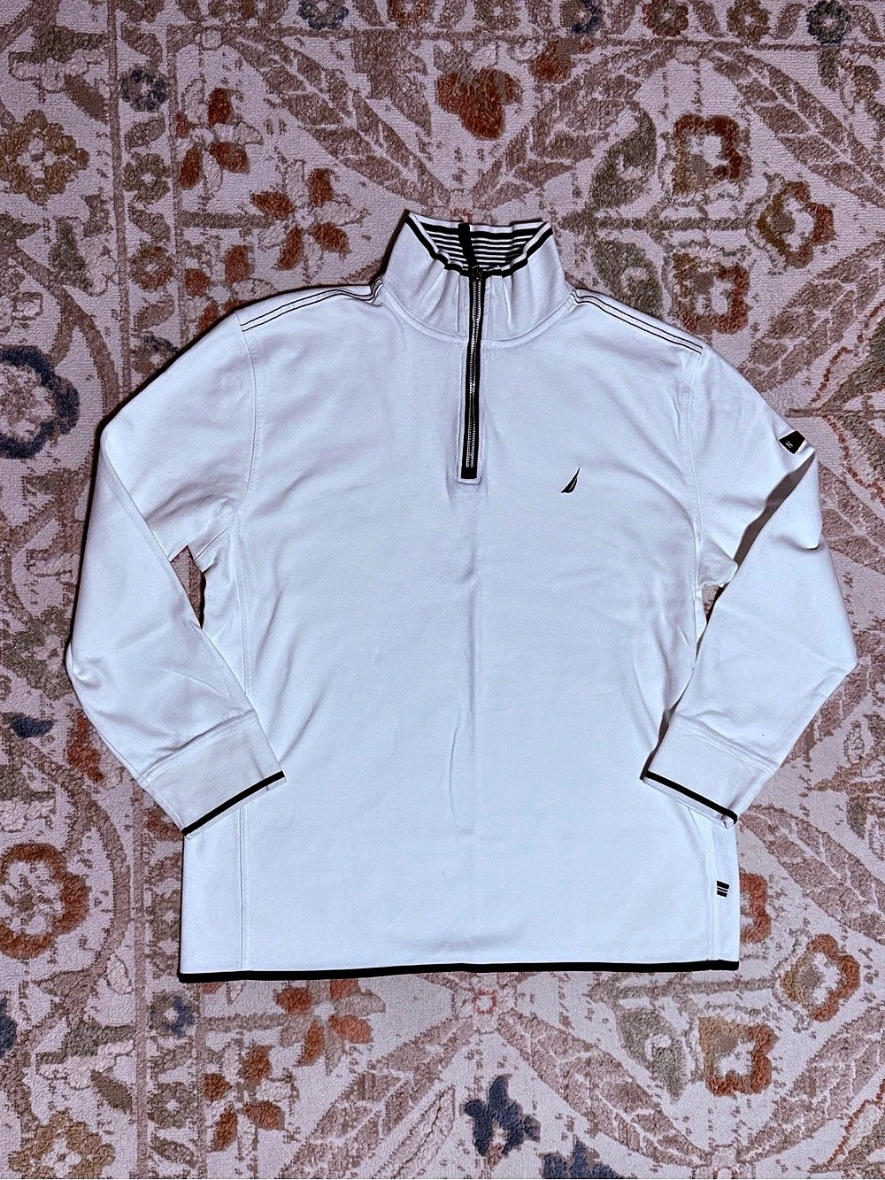 Nautica Striped Quarter-Zip Sweater Quarter-Zip Pullover in White Size XL Like